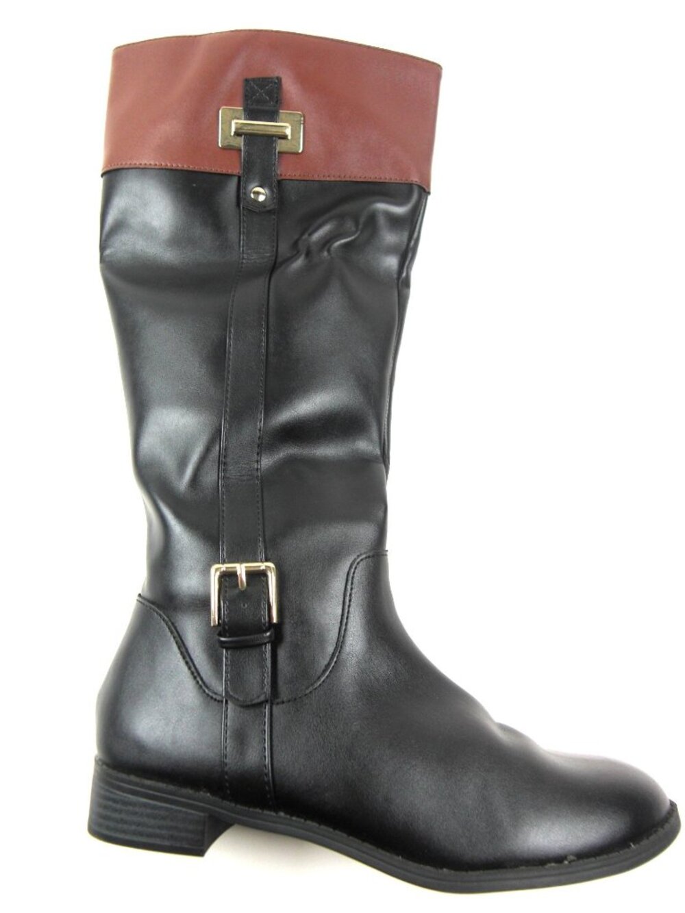 Women's black & brown Faux leather side zip Knee High boots size 9M New
